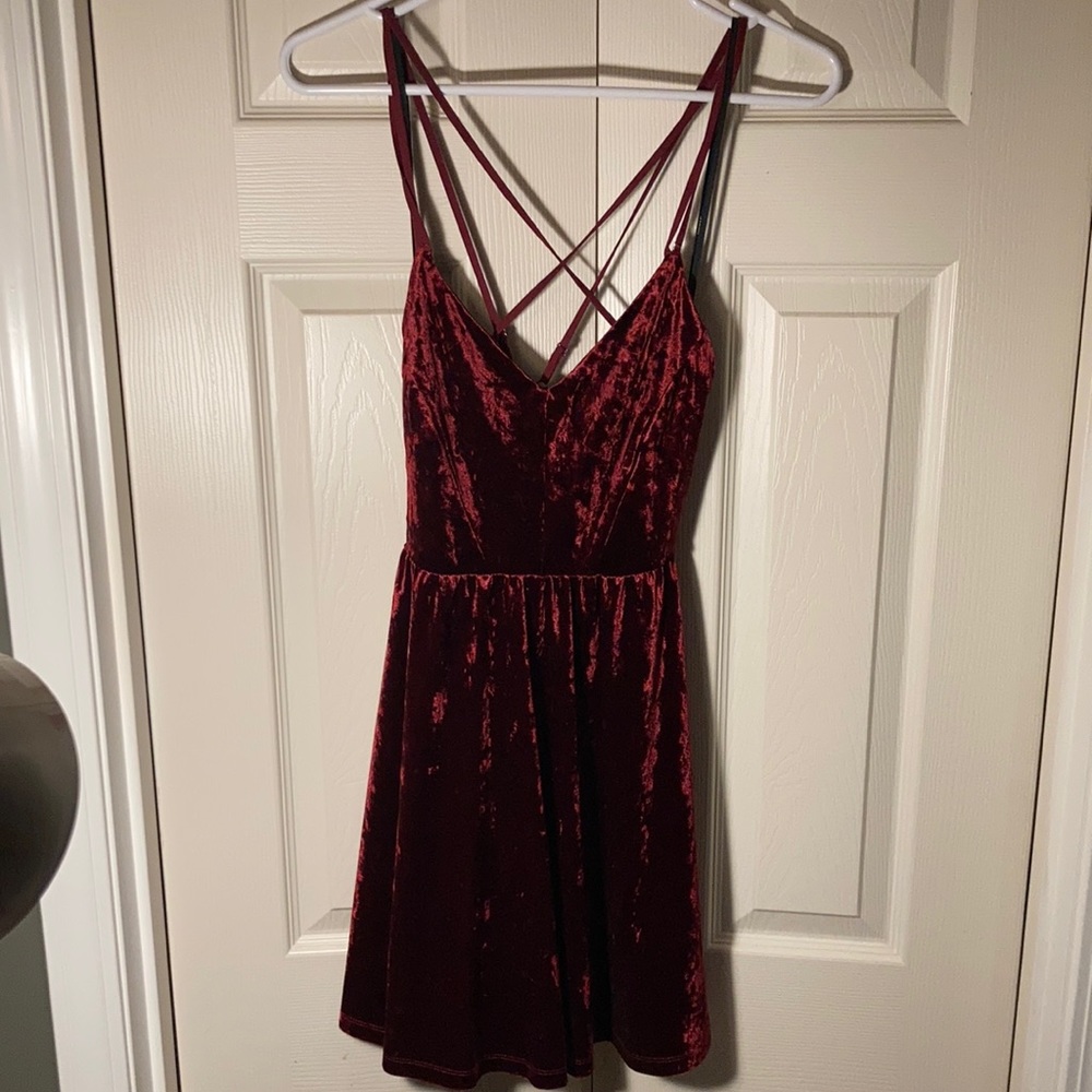 Red crushed velvet dress